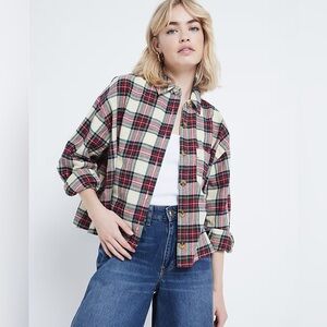 River Island Soft Red Plaid Button Up Relaxed Shirt.Like New.